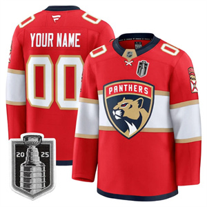 Custom Men's Florida Panthers 2025 Stanley Cup Final Premium Jersey All Stitched Red