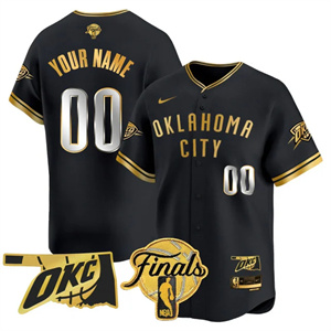 Custom Men's Oklahoma City Thunder Baseball Jersey Final Patch All Stitched Black Gold