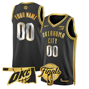 Custom Men's Oklahoma City Thunder Jersey Final Patch All Stitched Black Gold