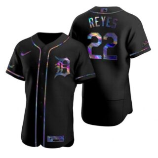 Men's Victor Reyes Detroit Tigers Flex Base Jersey Black Holographic