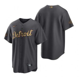 Men's Cool Base Custom Detroit Tigers 2022 MLB All-Star Game Charcoal Black Stitched Jersey