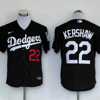 en's Los Angeles Dodgers #22 Clayton Kershaw Black Cool Base Stitched Baseball Jersey