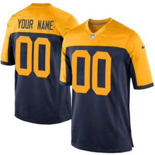 Men's Custom Green Bay Packers Navy Yellow Game Alternate Jersey Stitched