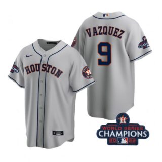 Men's Christian Vazquez Houston Astros 2022 World Series Champions Gray Stitched Jersey