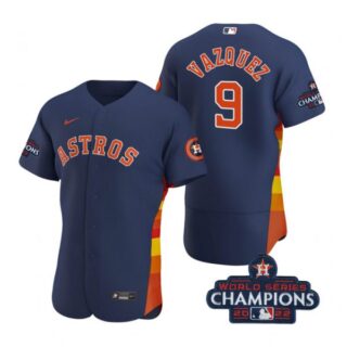 Men's Christian Vazquez Houston Astros 2022 World Series Champions Stitched Navy Jersey