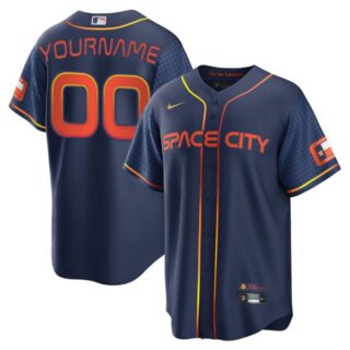 Men's Cool Base Custom Houston Astros 2022 Space City Connect Navy Stitched Jersey
