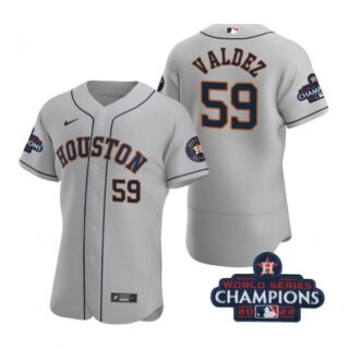 Men's Framber Valdez Houston Astros 2022 World Series Champions Stitched Gray Jersey