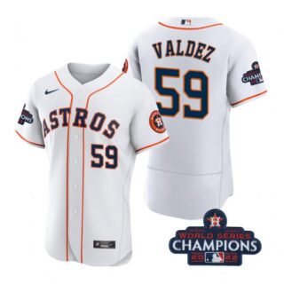Men's Framber Valdez Houston Astros 2022 World Series Champions Stitched White Jersey