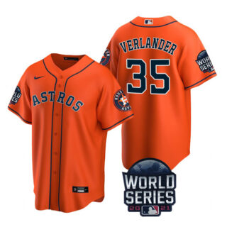 Men's Houston Astros Justin Verlander 2021 World Series Stitched Jersey Cool Base Orange