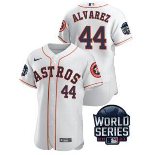 Men's Houston Astros Yordan Alvarez 2021 World Series Stitched Jersey Flex Base White Home