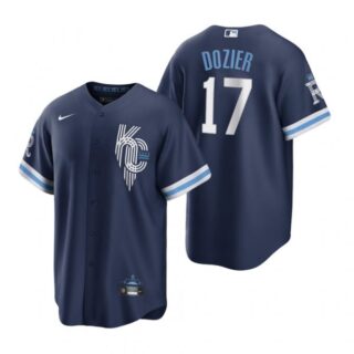 Men's - Cool Base Kansas City Royals Hunter Dozier Navy 2022 City Connect Stitched Jersey