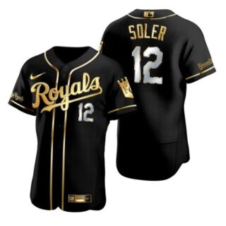 Men's Jorge Soler Kansas City Royals Flex Base Jersey Black Golden