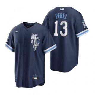 Men's - Cool Base Kansas City Royals Salvador Perez Navy 2022 City Connect Stitched Jersey