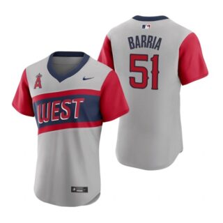 Men's #51 Jaime Barria Los Angeles Angels Gray Road 2021 Little League Classic Jersey