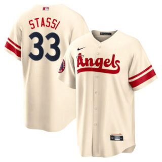 Men's Cool Base Los Angeles Angels Max Stassi 2022 City Connect Cream Stitched Jersey