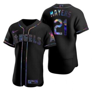 Men's Mike Mayers Los Angeles Angels Flex Base Jersey Black Holographic