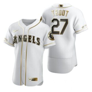 Men's Mike Trout Los Angeles Angels Flex Base Jersey White Golden