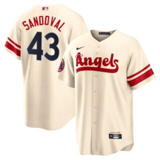 Men's Cool Base Los Angeles Angels Patrick Sandoval 2022 City Connect Cream Stitched Jersey