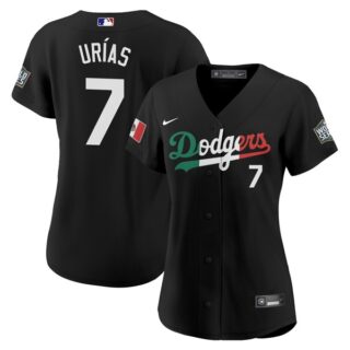 Women Julio Ur??as Los Angeles Dodgers Black Mexico Flag Jersey Stitched