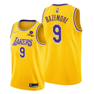Men's #9 Kent Bazemore Los Angeles Lakers Gold Icon 75th Anniversary Diamond Jersey Stitched