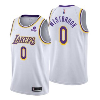 Men's #0 Russell Westbrook Los Angeles Lakers White Association 75th Anniversary Diamond Jersey Stitched