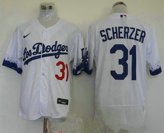 men's los angeles dodgers #31 max scherzer white 2021 city connect flex base stitched Jerseys