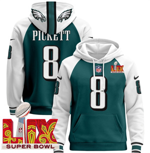 Men's Philadelphia Eagles Super Bowl LIX Patch Pullover Hoodie Midnight Green Kenny Pickett 8