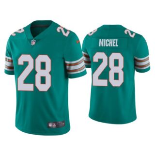 Men's Sony Michel Miami Dolphins Throwback Limited Stitched Jersey Aqua