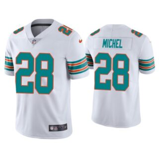 Men's Sony Michel Miami Dolphins Throwback Limited Stitched Jersey White