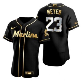 Men's Max Meyer Miami Marlins Flex Base Jersey Black Golden