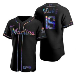 Men's Miguel Rojas Miami Marlins Flex Base Jersey Black Holographic
