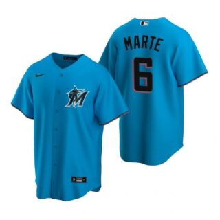 Men's Starling Marte Miami Marlins Cool Base Jersey Black,Blue