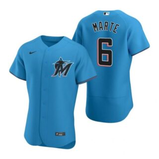 Men's Starling Marte Miami Marlins Flex Base Jersey Blue