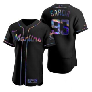 Men's Yimi Garcia Miami Marlins Flex Base Jersey Black Holographic