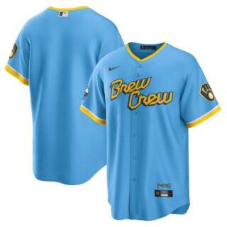 Men's Cool Base Milwaukee Brewers Brew Crew City Connect Powder Blue Stitched Jersey