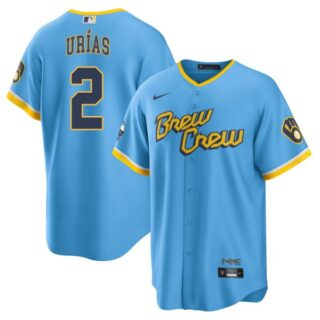Men's Cool Base Milwaukee Brewers Luis Urias Brew Crew City Connect Powder Blue Stitched Jersey