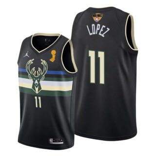 Youth Brook Lopez Milwaukee Bucks 2021 NBA Finals Champions Jersey Black Statement
