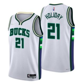 Men's Jrue Holiday Milwaukee Bucks 75th Anniversary Diamond Jersey White City