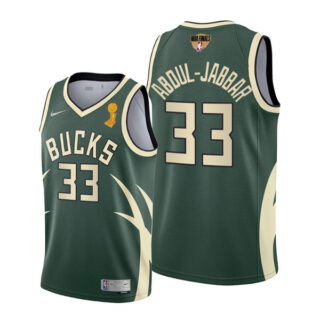 Youth Kareem Abdul Jabbar Milwaukee Bucks 2021 NBA Finals Champions Jersey Green Earned
