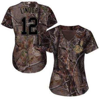 ndians #12 Francisco Lindor Camo Realtree Collection Cool Base Women's Stitched Baseball Jersey