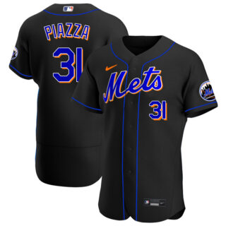 Men's - Flex Base New York Mets Mike Piazza Black Throwback Jersey - Stitched