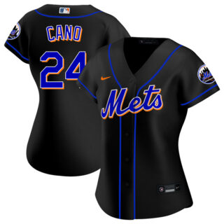 Women New York Mets Robinson Cano Black Throwback Jersey - Stitched