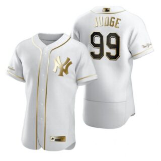 Men's Aaron Judge New York Yankees Flex Base Jersey White Golden