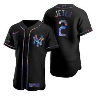 Men's Derek Jeter New York Yankees Flex Base Jersey Black Holographic