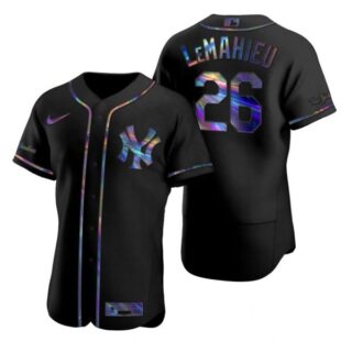 Men's Dj Lemahieu New York Yankees Flex Base Jersey Black Holographic