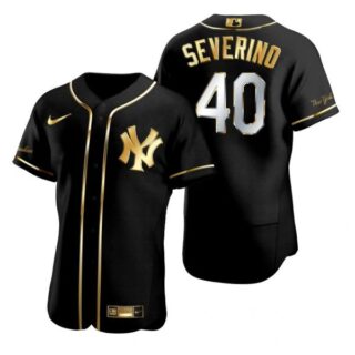 Men's Luis Severino New York Yankees Flex Base Jersey Black Golden