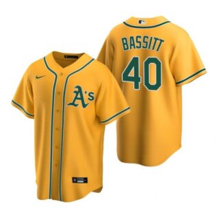 Men's #40 Chris Bassitt Oakland Athletics Cool Base Jersey Gold