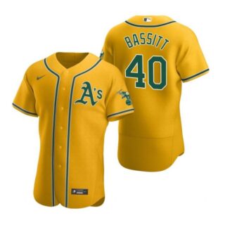 Men's #40 Chris Bassitt Oakland Athletics Flex Base Jersey Gold