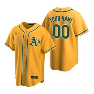 Men's Custom Oakland Athletics Cool Base Jersey Gold