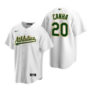 Men's #20 Mark Canha Oakland Athletics Cool Base Jersey White